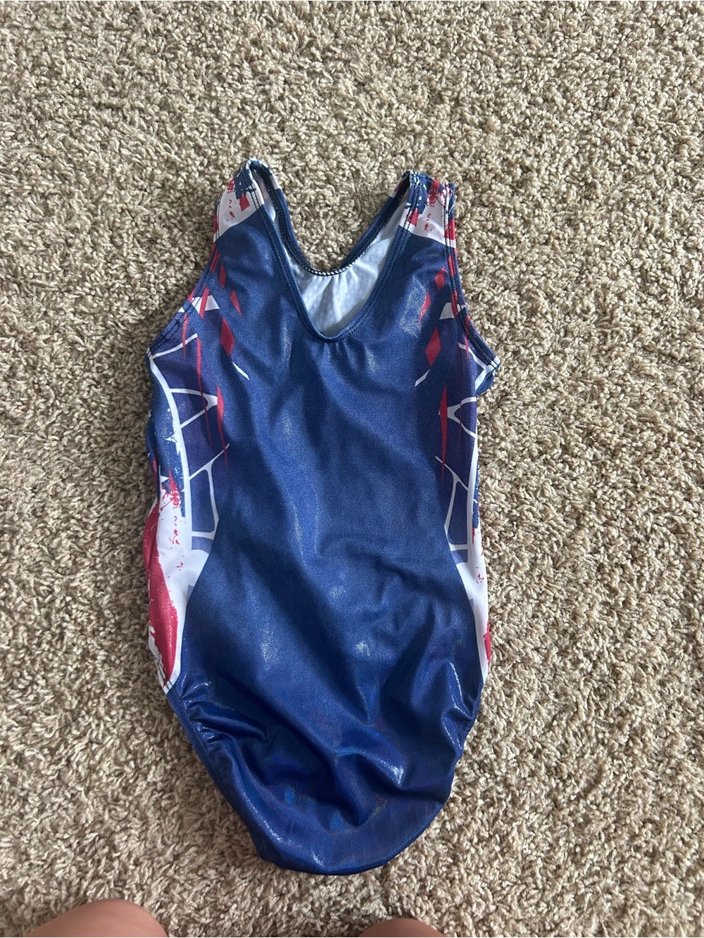 GK Navy Blue Red White Girls Gymnastics Leotard with Stud Accents - Picture 2 of 2